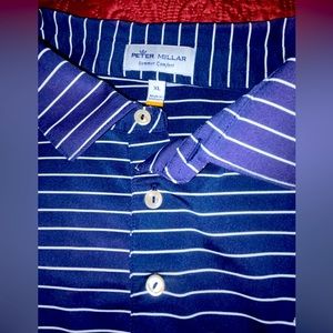 Peter Millar Navy and White Striped Polo